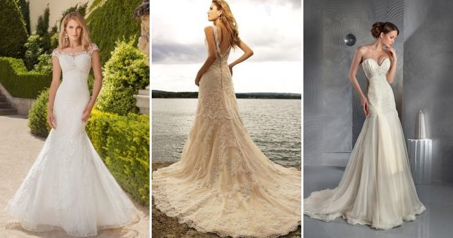Свадебное платье-русалка цвета шампанского